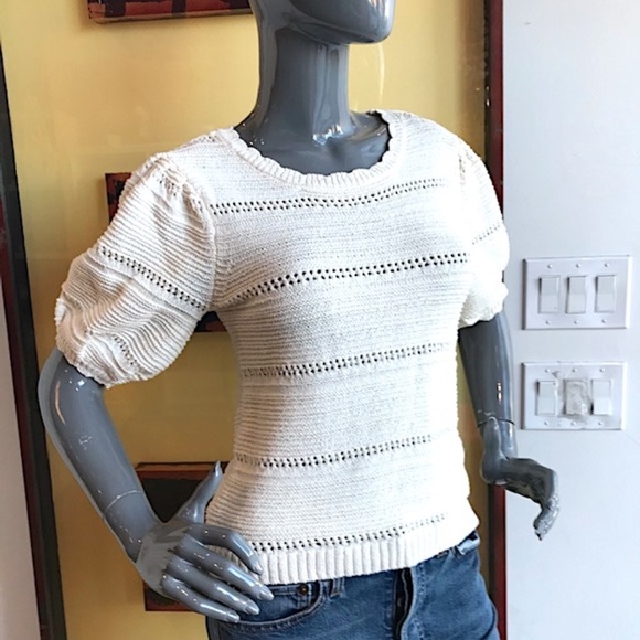 HOUSE OF HARLOW Pointelle Knit Puff-Sleeve Sweater NWOT/sz: S - Picture 5 of 12